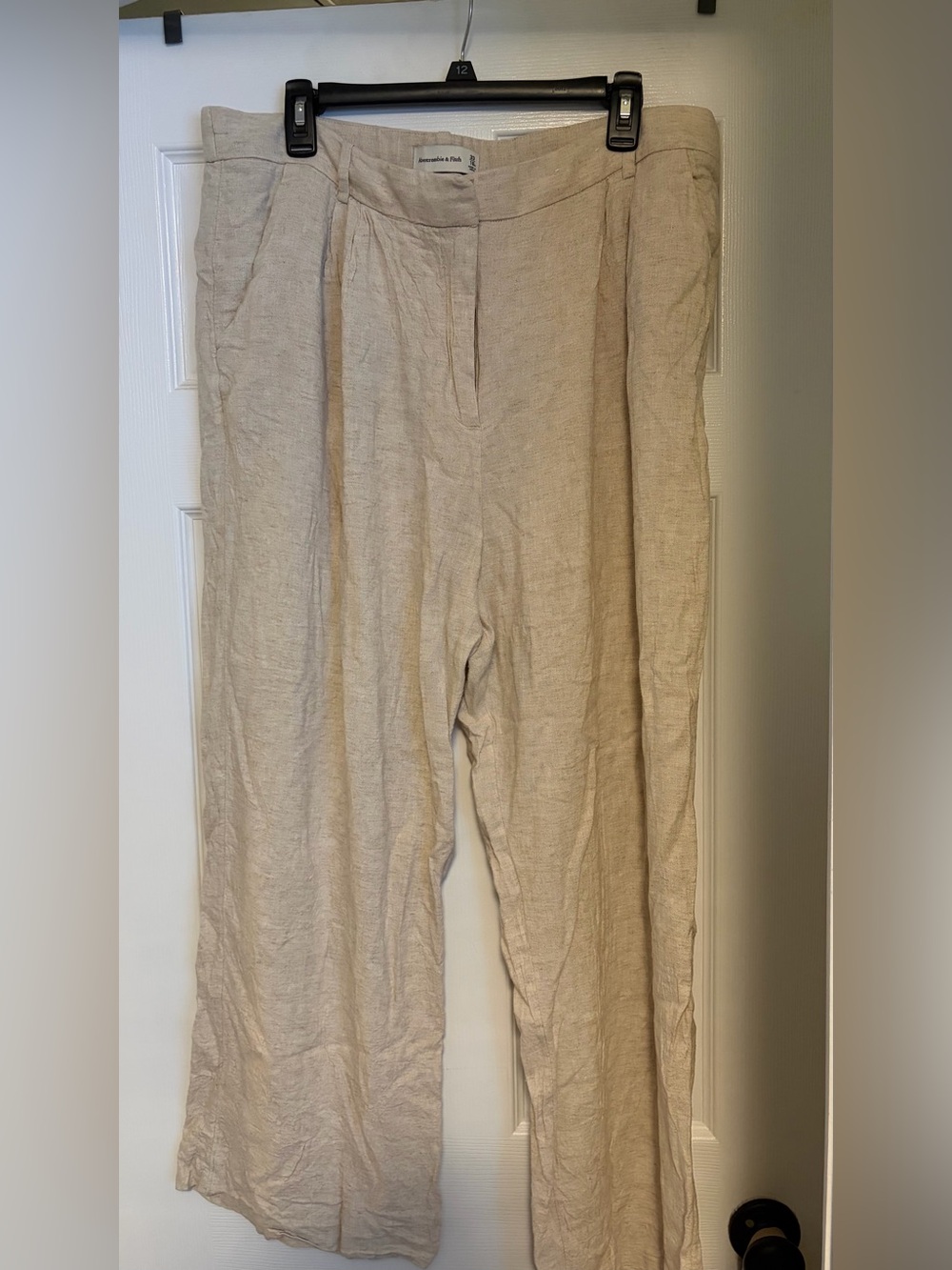 Abercrombie & Fitch Beige Linen Straight-Leg Trousers